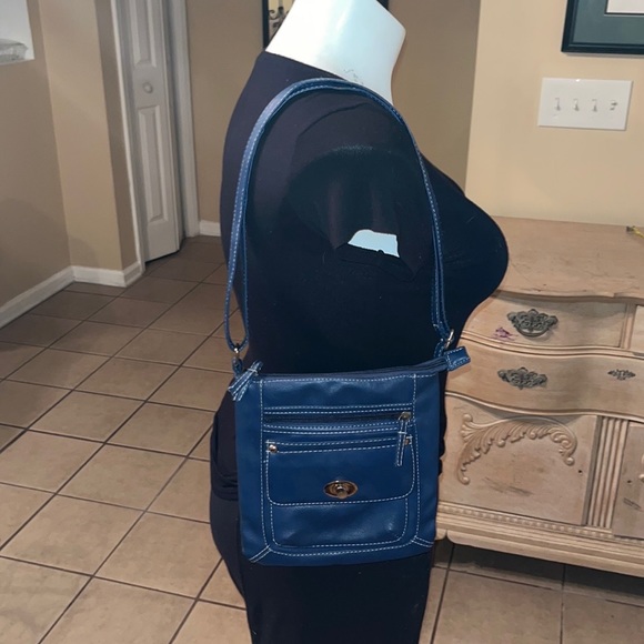 Crossbody Purse Messenger Blue Faux Leather Bag - Picture 6 of 16